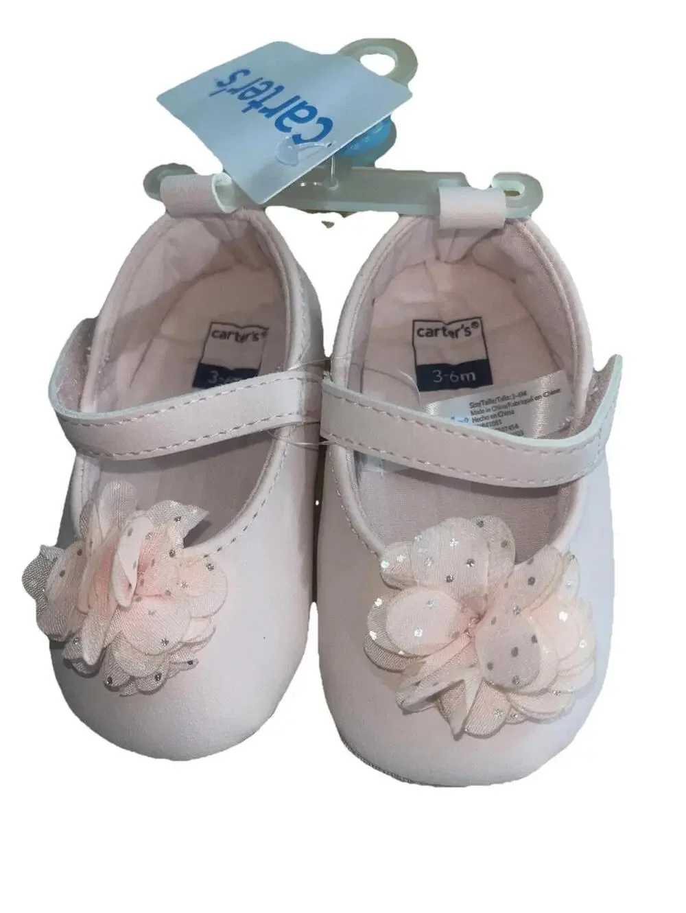 NWT Carters baby girl shoes pink with FLOWER and strap 3/6
